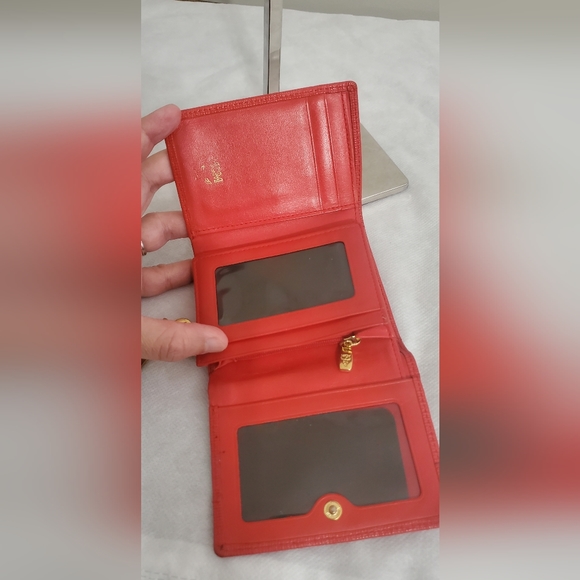 MCM Red Leather Studded Logo Motifs Trifold Wallet w/ Charms - Picture 12 of 16